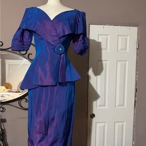 Chic Off-Shoulder Blue and Purple Midi skirt and top